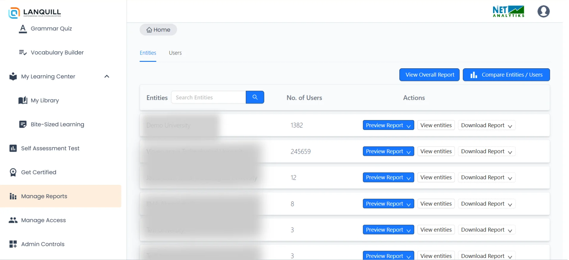 Lanquill Manage Reports